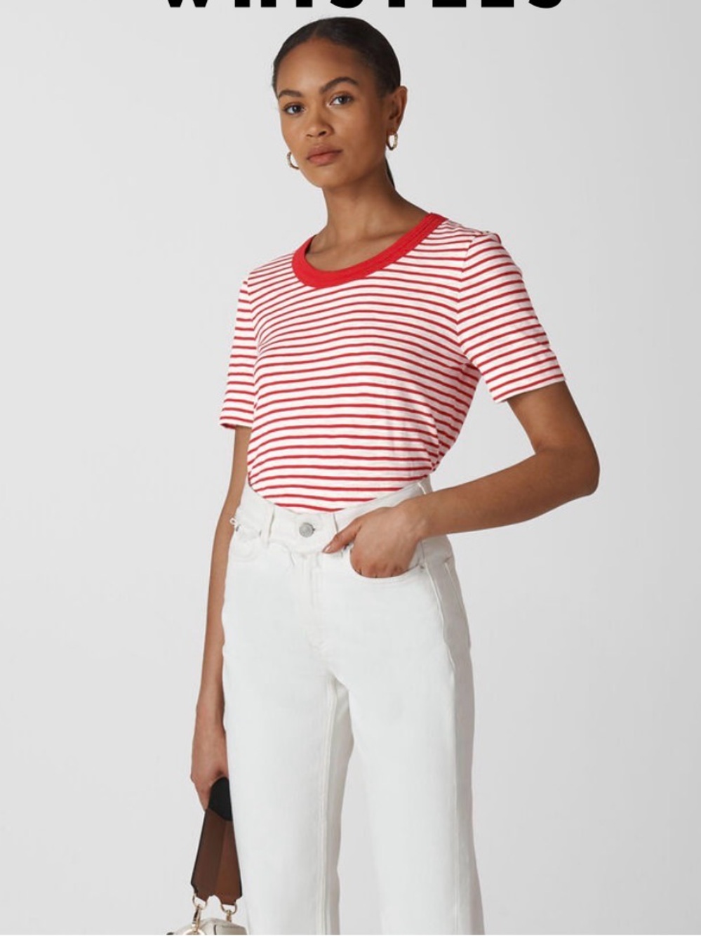 Whistles Stripe Rosa Double Trim Tshirt